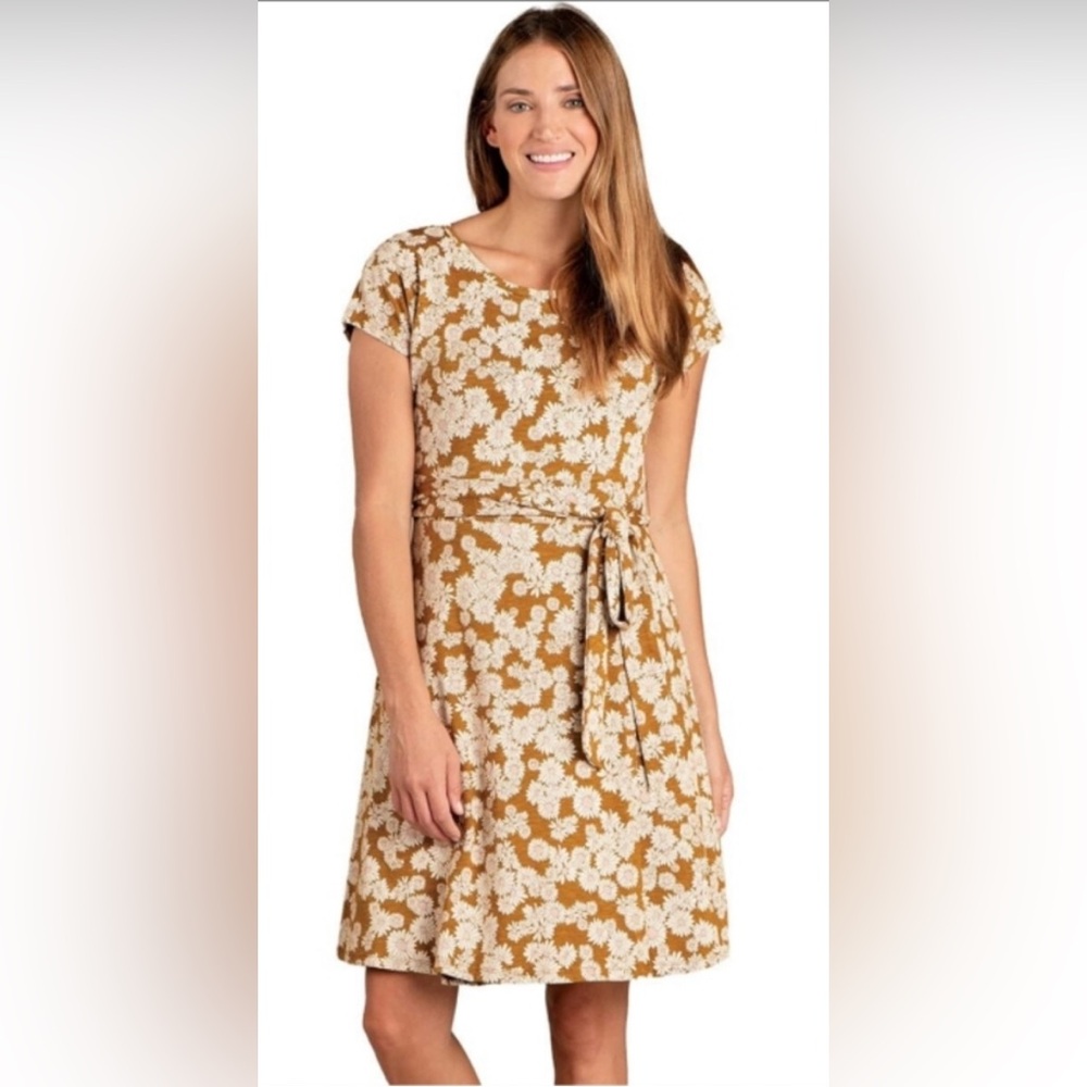 Toad&Co Brown and Cream Floral Midi Dress